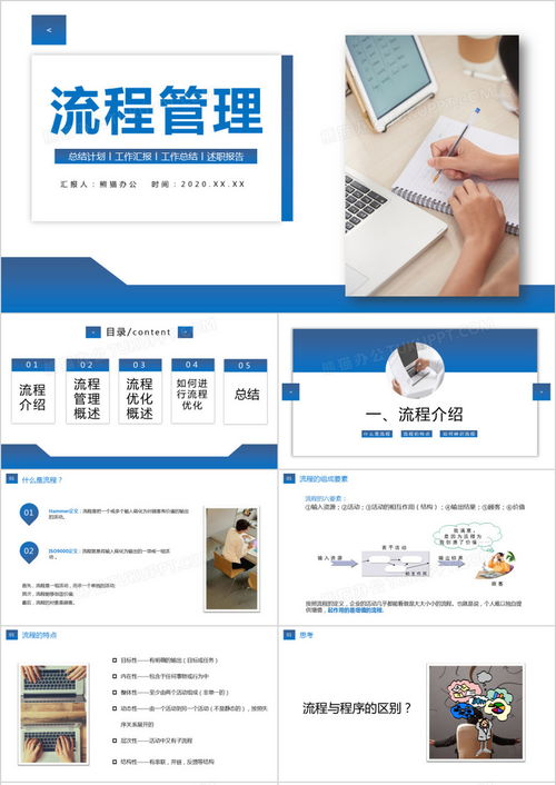 蓝色渐变简约公司业务员工流程管理知识培训ppt模板下载 熊猫办公